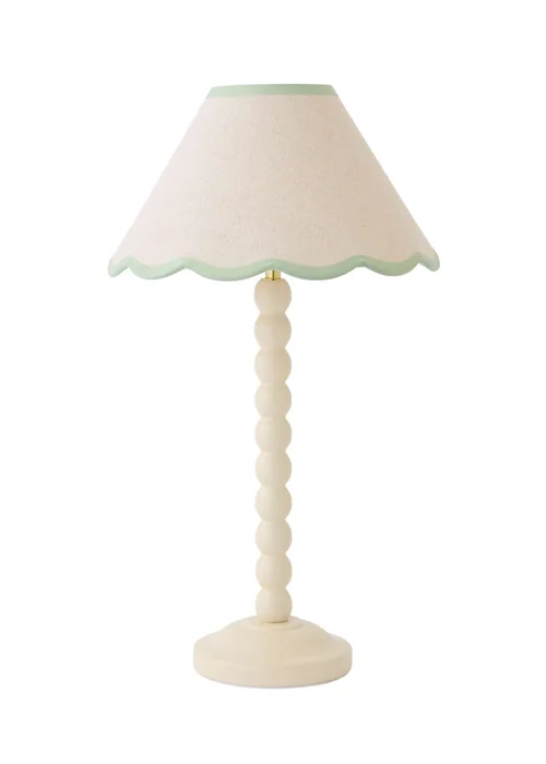 ValueLights Bobble Cream Table Lamp with Green Trim Scallop Shade - One Size Image 5