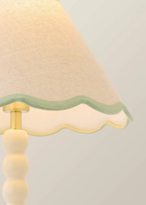ValueLights Bobble Cream Table Lamp with Green Trim Scallop Shade - One Size Image 4
