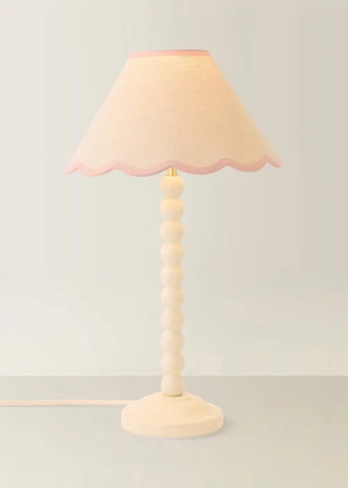 ValueLights Bobble Cream Table Lamp with Pink Trim Scallop Shade - One Size Image 3