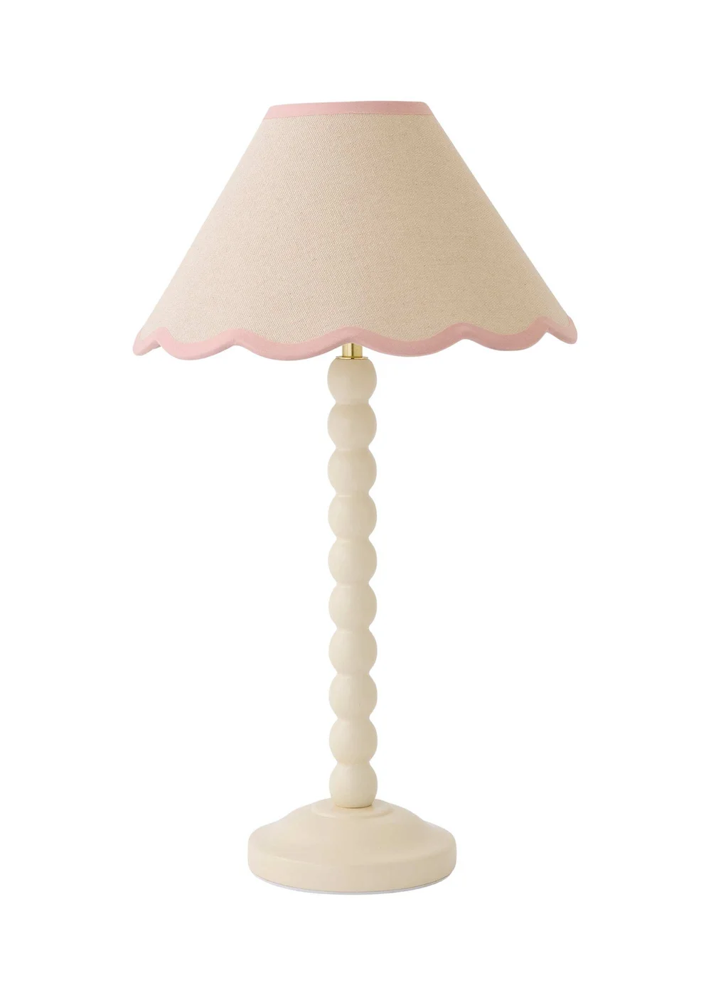 ValueLights Bobble Cream Table Lamp with Pink Trim Scallop Shade - One Size Image 5