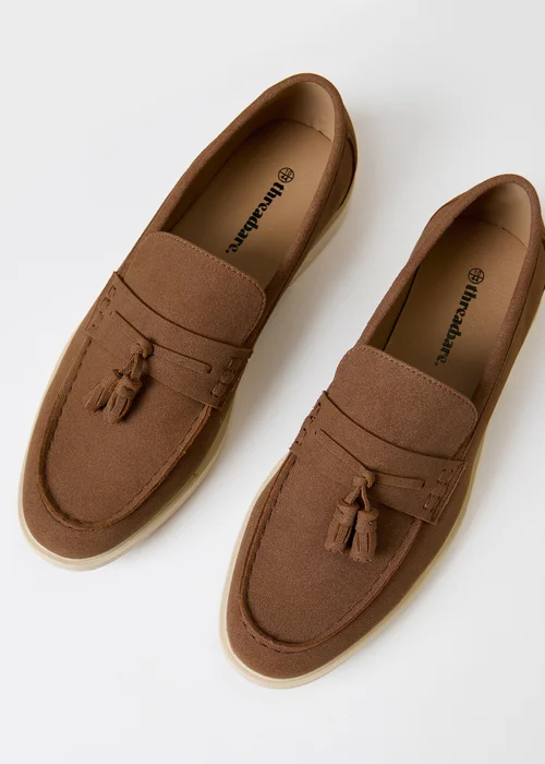 Threadbare Taupe Faux Suede Tassel Loafers - 7 Image 3