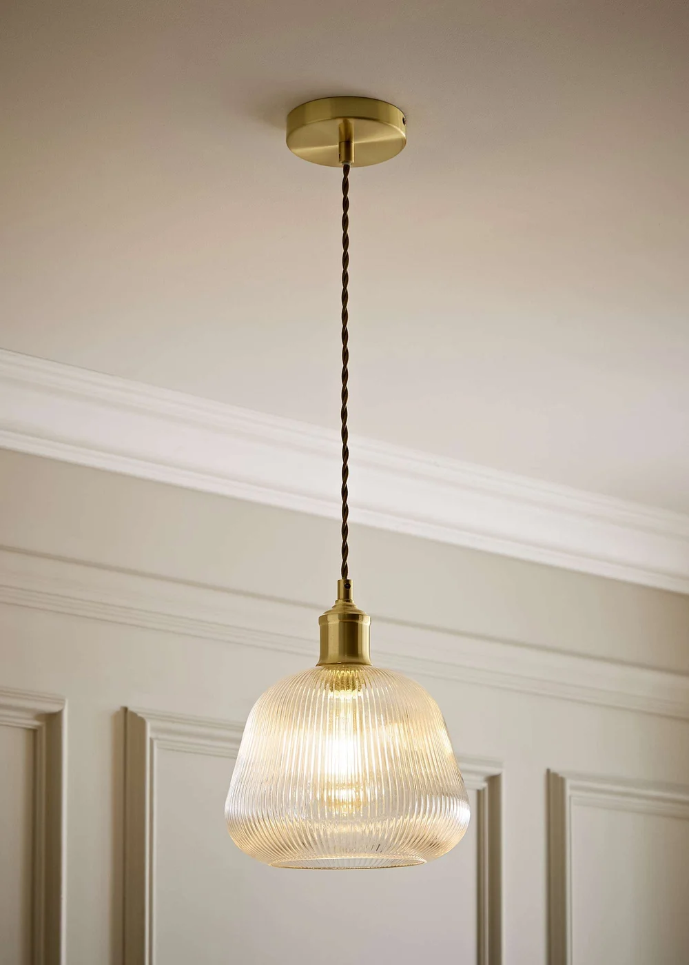 ValueLights Delora Brushed Gold Ribbed Glass Ceiling Light - One Size Image 1
