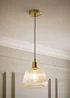 ValueLights Delora Brushed Gold Ribbed Glass Ceiling Light - One Size Image 1