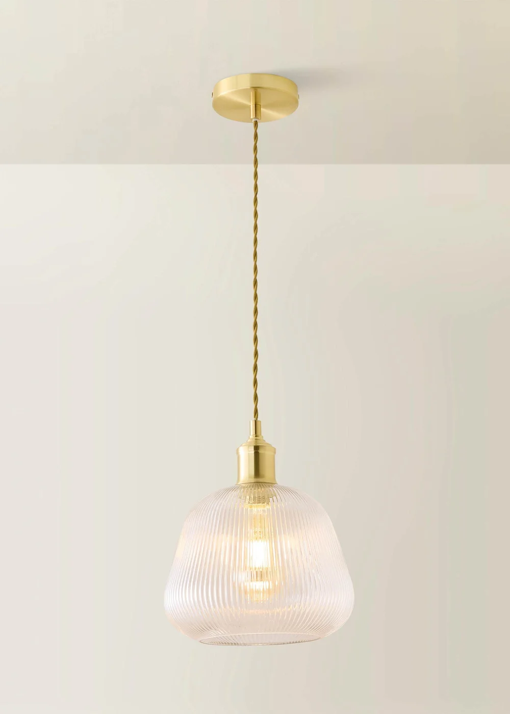 ValueLights Delora Brushed Gold Ribbed Glass Ceiling Light - One Size Image 3