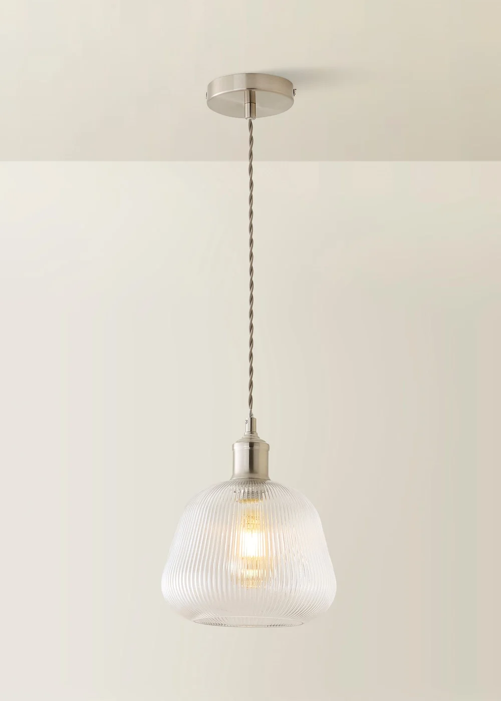 ValueLights Delora Brushed Chrome Ribbed Glass Ceiling Light - One Size Image 3