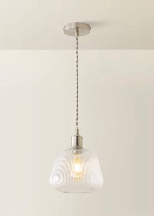 ValueLights Delora Brushed Chrome Ribbed Glass Ceiling Light - One Size Image 3