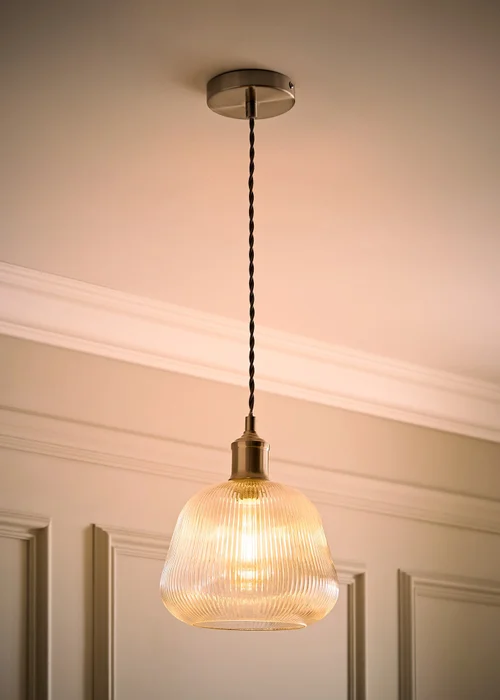 ValueLights Delora Brushed Chrome Ribbed Glass Ceiling Light - One Size Image 2