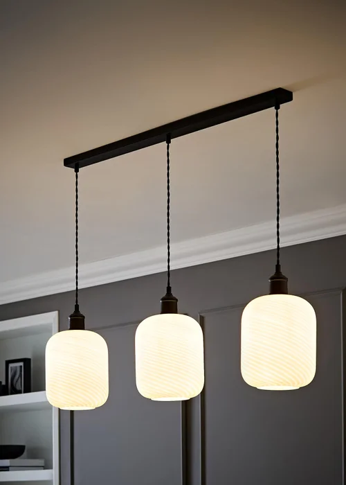 ValueLights Emery Frosted Swirl Matte Black 3 Drop Diner Ceiling Light - One Size Image 1
