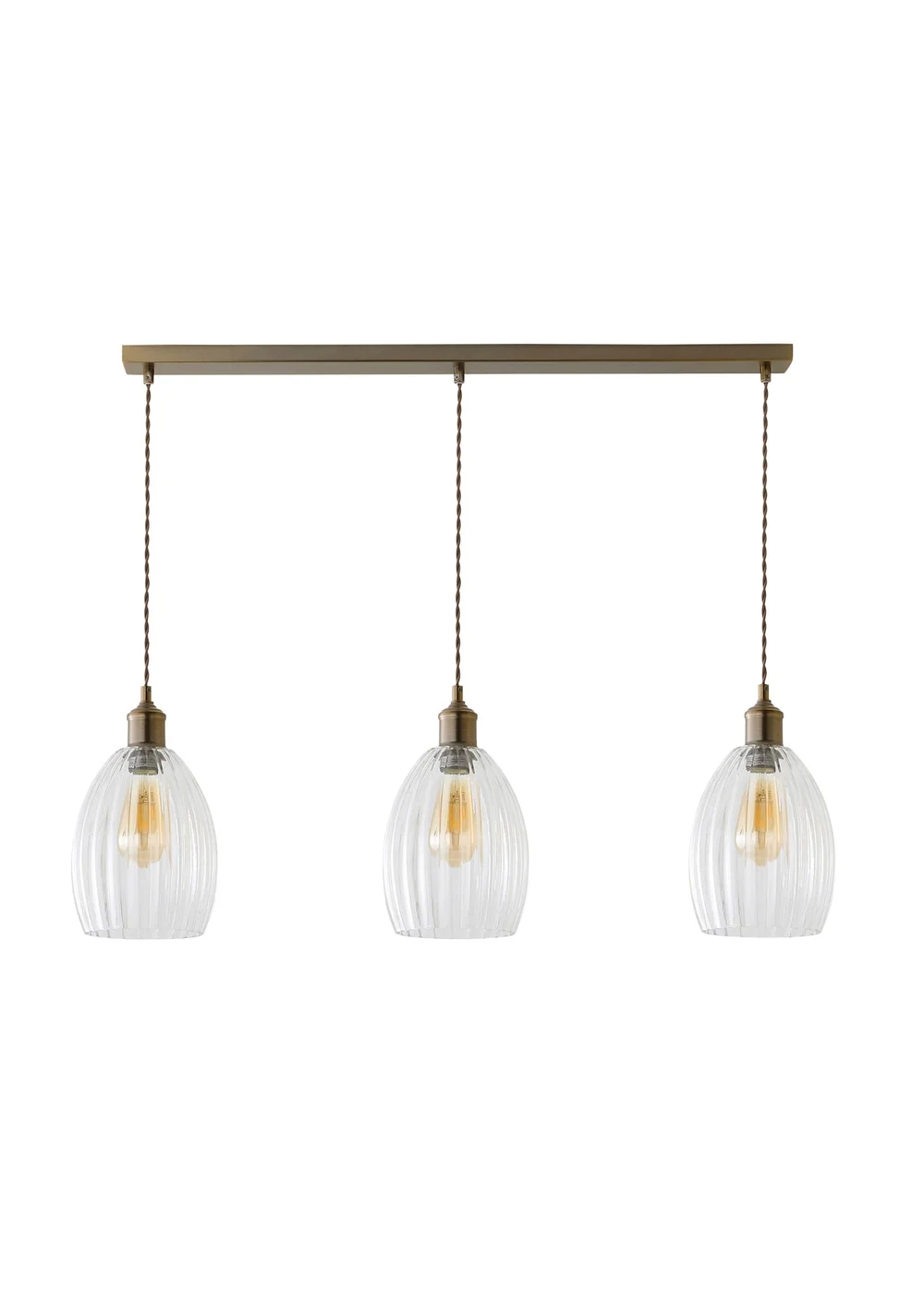 ValueLights Cheltenham Ribbed Glass Brushed Brass 3 Drop Diner Ceiling Light - One Size Image 5
