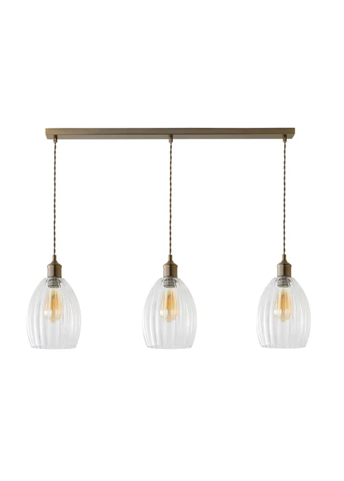 ValueLights Cheltenham Ribbed Glass Brushed Brass 3 Drop Diner Ceiling Light - One Size Image 5