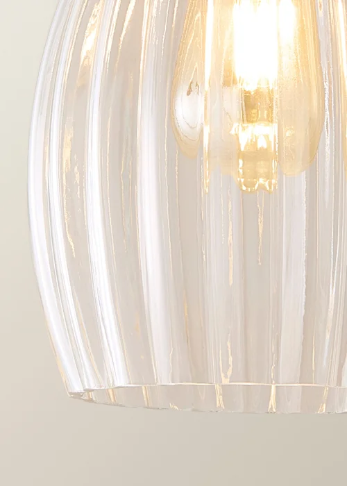 ValueLights Cheltenham Ribbed Glass Brushed Brass 3 Drop Diner Ceiling Light - One Size Image 6