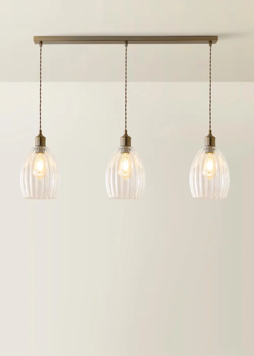 ValueLights Cheltenham Ribbed Glass Brushed Brass 3 Drop Diner Ceiling Light - One Size Image 3