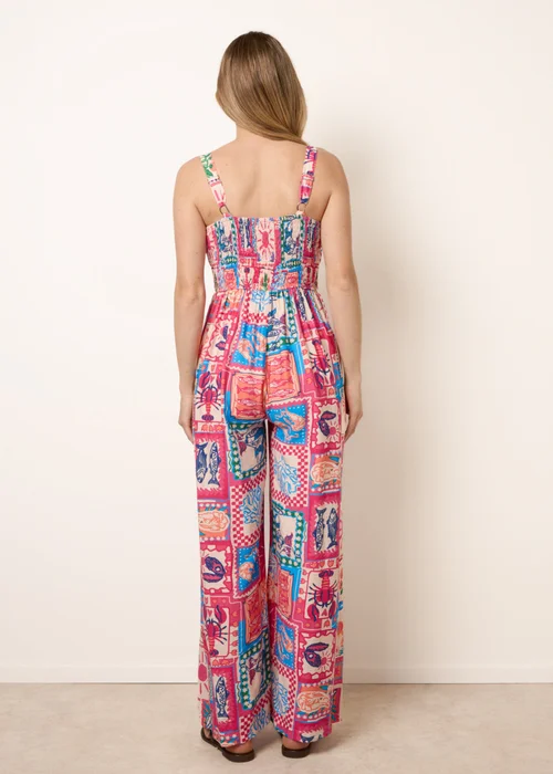 Blue Vanilla Pink Tie Front Jumpsuit In Postcard Print - S Image 4