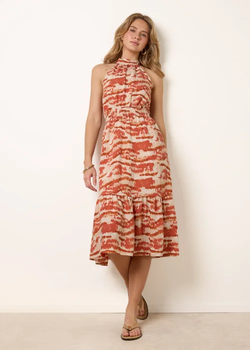 Blue Vanilla Red Blurred Tiered Halter Neck Midi Dress - XL Image 2
