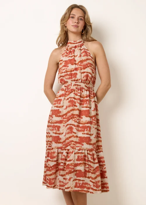 Blue Vanilla Red Blurred Tiered Halter Neck Midi Dress - XL Image 3