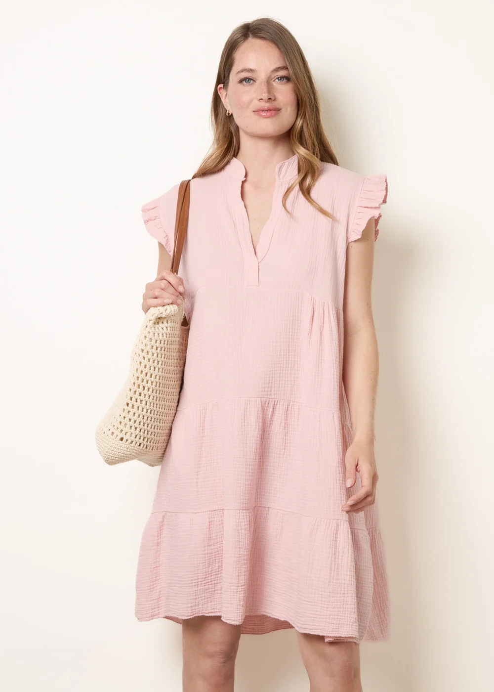 Blue Vanilla Pink Cheesecloth Frill Sleeve Tunic - S/M Image 1