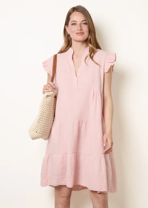 Blue Vanilla Pink Cheesecloth Frill Sleeve Tunic - S/M Image 1