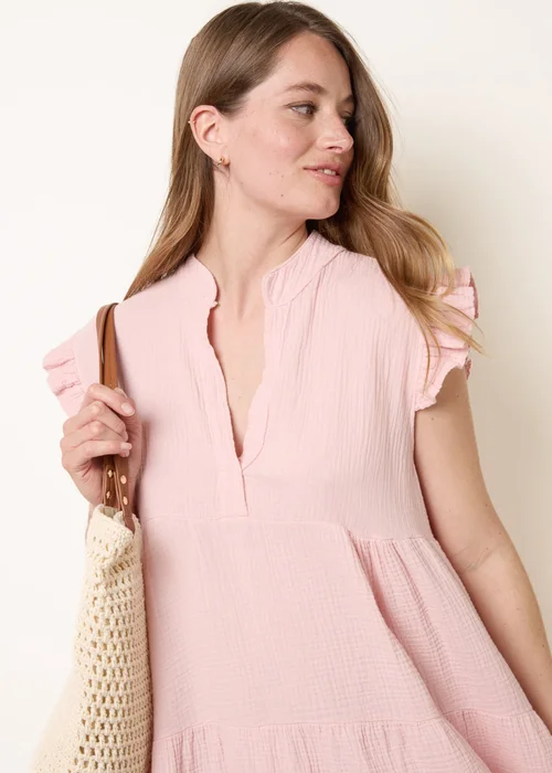 Blue Vanilla Pink Cheesecloth Frill Sleeve Tunic - S/M Image 3