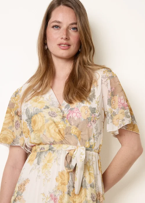 Blue Vanilla White Crossover Pleated Print Dress - S Image 2
