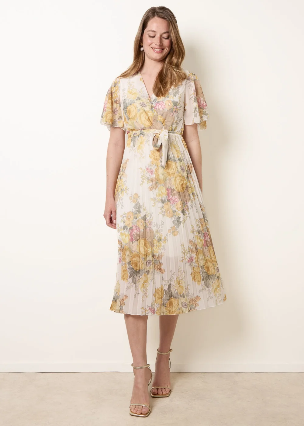 Blue Vanilla White Crossover Pleated Print Dress - S Image 3