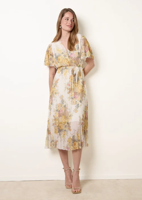 Blue Vanilla White Crossover Pleated Print Dress - S Image 1