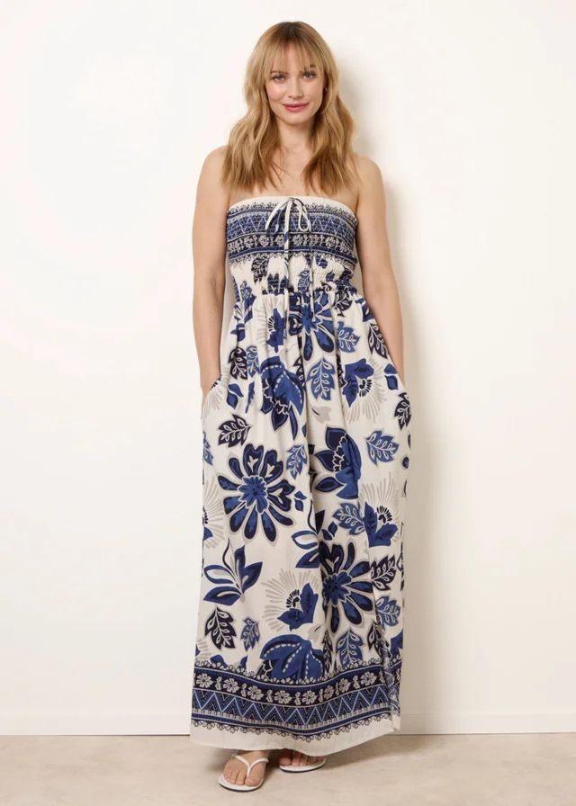 Blue Vanilla Navy Flower Print Bandeau Maxi Dress