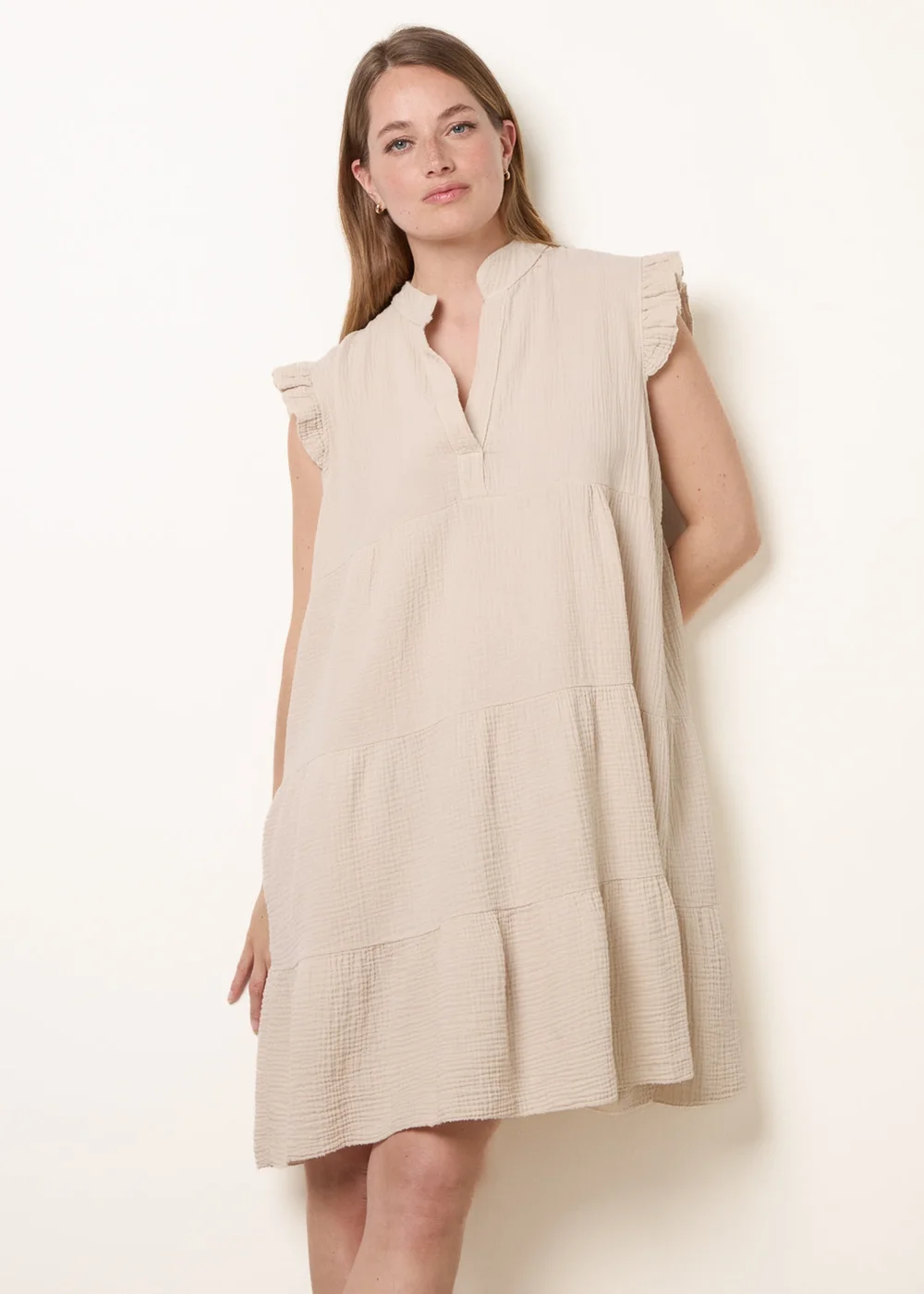 Blue Vanilla Stone Cheesecloth Frill Sleeve Tunic - S/M Image 1
