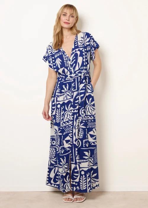 Blue Vanilla Blue Tropical Block Print Dress - L Image 1