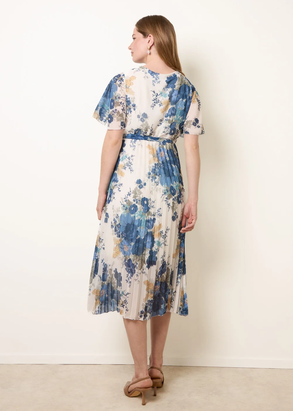 Blue Vanilla White Crossover Pleated Print Dress - L Image 4