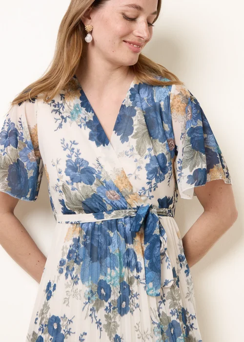 Blue Vanilla White Crossover Pleated Print Dress - L Image 2