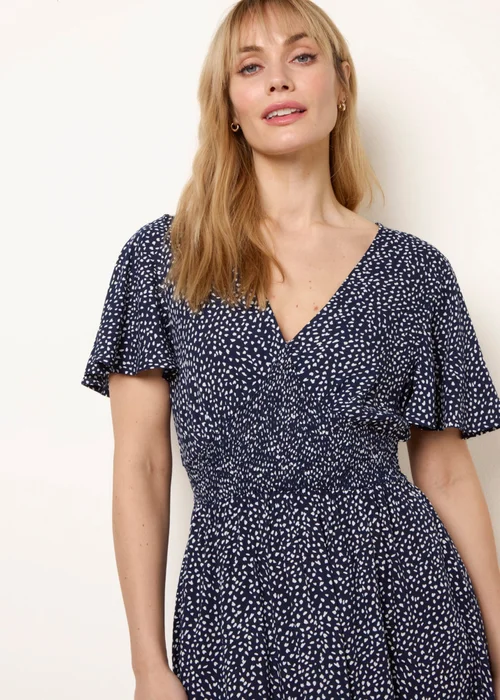 Blue Vanilla Navy Angel Sleeve Shirred Waist Tier Hem Midi Dress - S Image 2