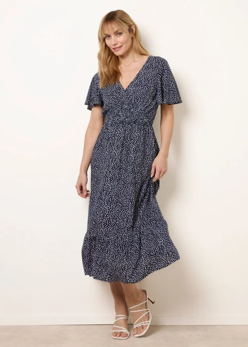 Blue Vanilla Navy Angel Sleeve Shirred Waist Tier Hem Midi Dress - S Image 1