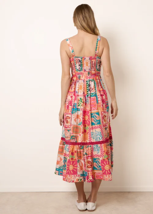 Blue Vanilla Orange Ric Rac Trim Postcard Print Dress - M Image 4