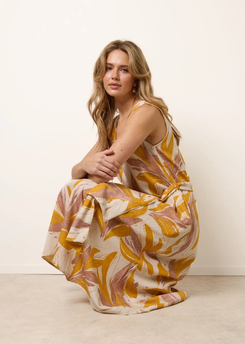 Blue Vanilla Yellow Leaf Print Dress - S/M Image 1