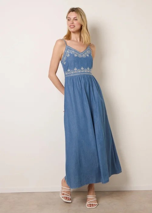 Blue Vanilla Blue Floral Embroidery Adjustable Strap Maxi Dress - S Image 3