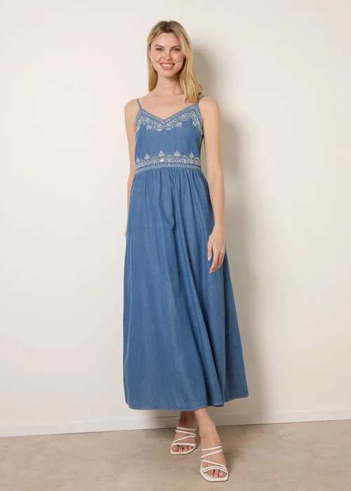 Blue Vanilla Blue Floral Embroidery Adjustable Strap Maxi Dress - S Image 1