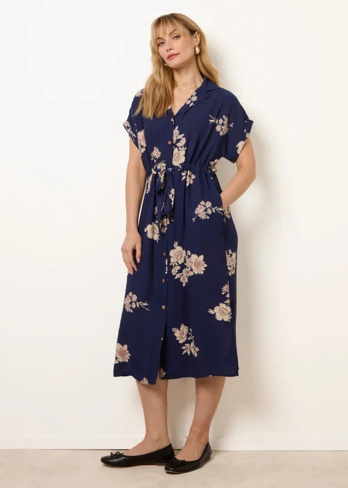 Blue Vanilla Navy Drawstring Midi Shirt Dress - S/M Image 1