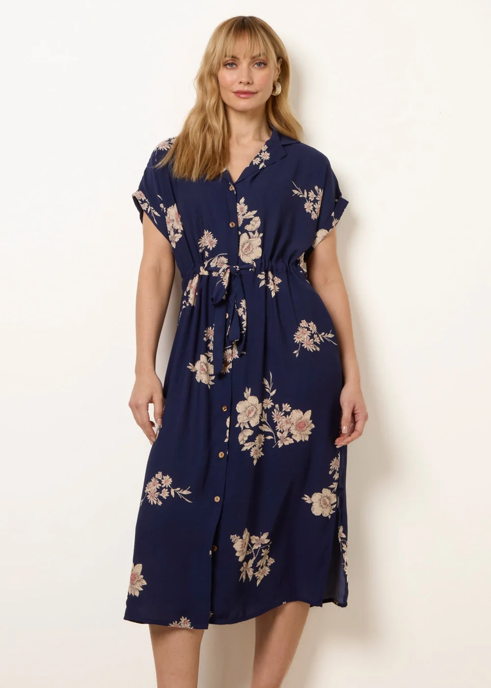 Blue Vanilla Navy Drawstring Midi Shirt Dress - S/M Image 2