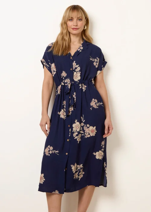 Blue Vanilla Navy Drawstring Midi Shirt Dress - S/M Image 2