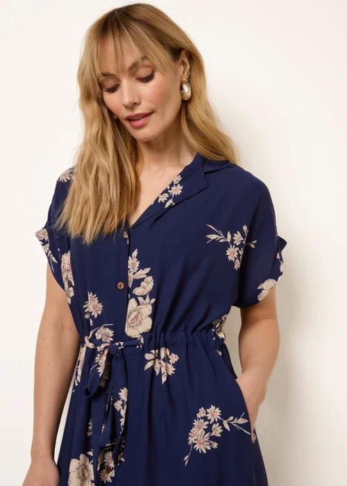 Blue Vanilla Navy Drawstring Midi Shirt Dress - S/M Image 3