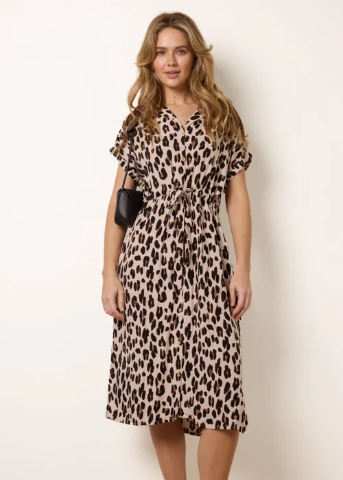 Blue Vanilla Brown Animal Drawstring Waist Shirt Dress - M/L Image 2