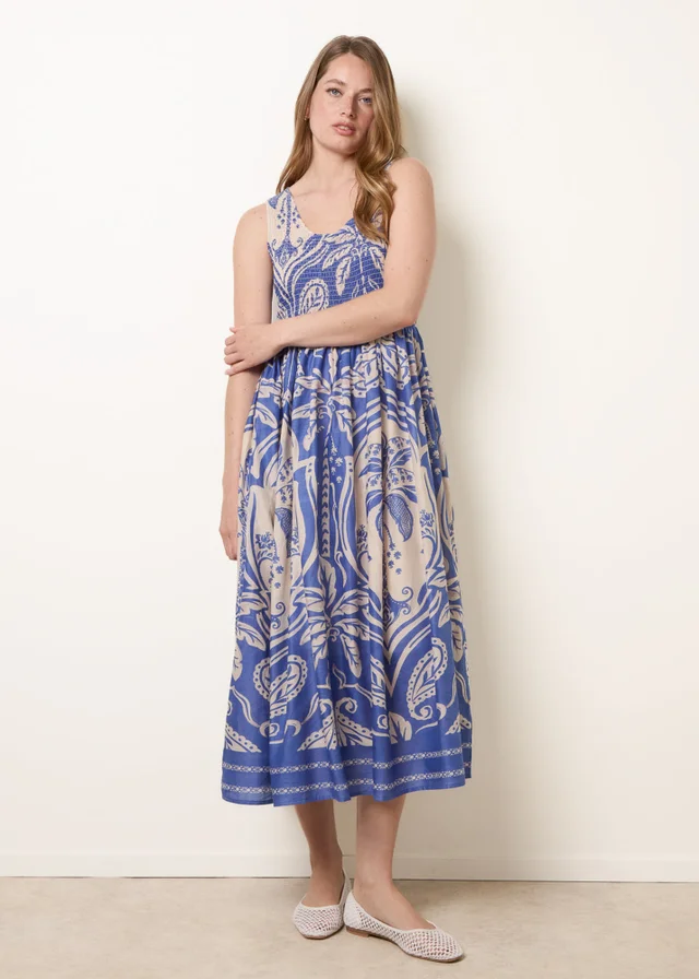 Blue Vanilla Blue Sleeveless Shirred Dress