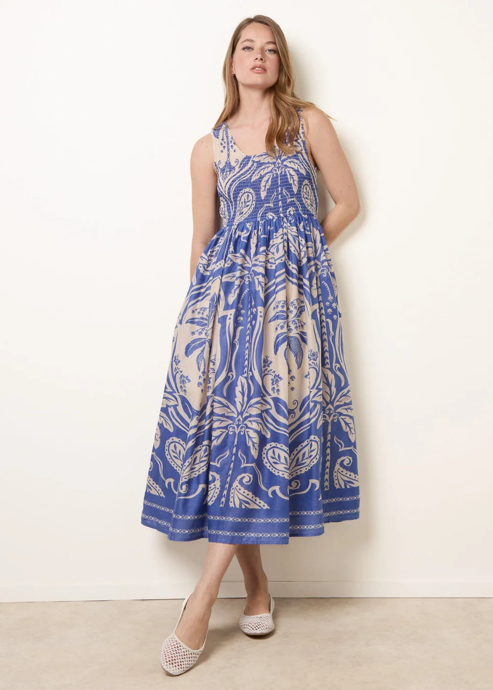 Blue Vanilla Blue Sleeveless Shirred Dress - S/M Image 1
