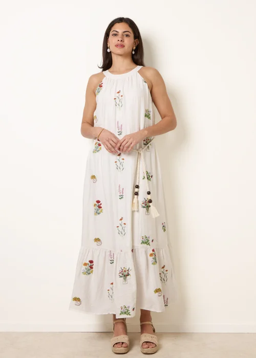 Blue Vanilla Stone Halter Neck Embroidered Dress - S Image 3