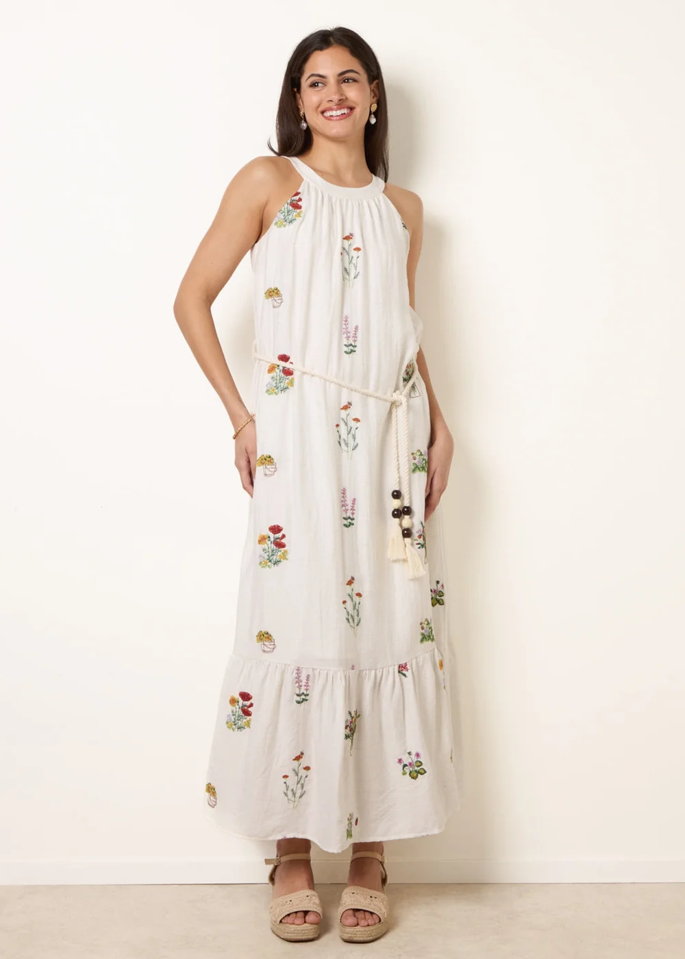 Blue Vanilla Stone Halter Neck Embroidered Dress - S Image 1