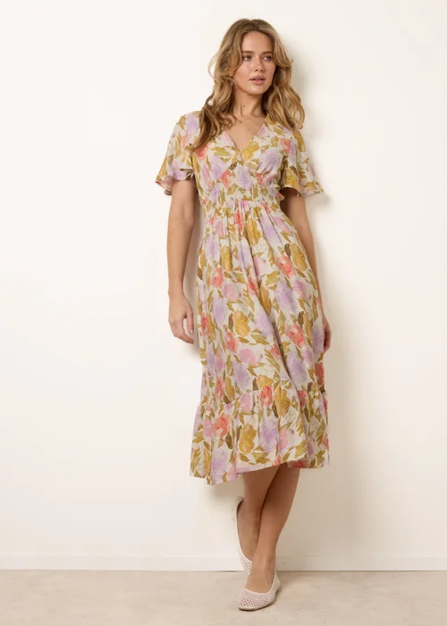 Blue Vanilla Multi Floral Print Angel Sleeve Midi Dress - M Image 1