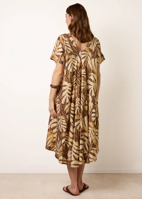 Blue Vanilla Brown Topical Print Kimono Style Oversized Dress - One Size Image 4