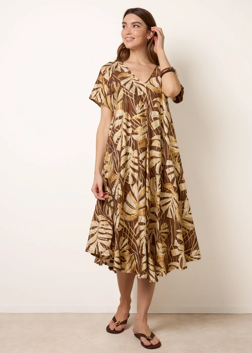 Blue Vanilla Brown Topical Print Kimono Style Oversized Dress - One Size Image 3