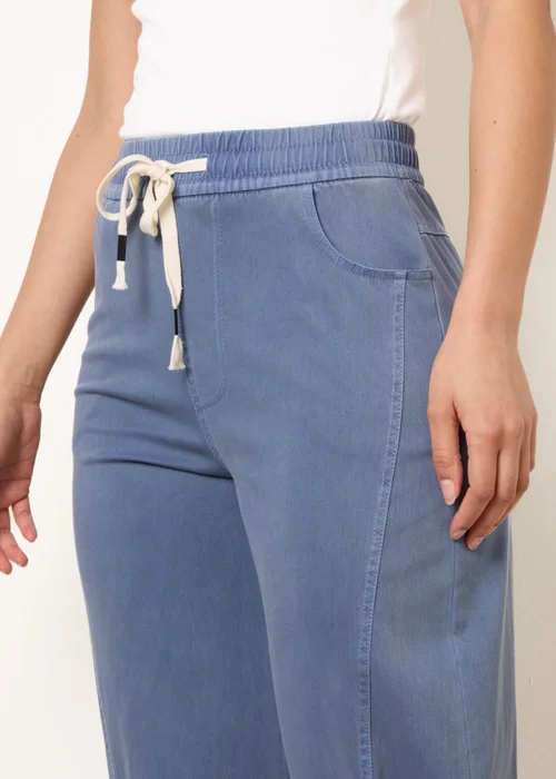 Blue Vanilla Blue Elasticated Waistband Front Tie Stretch Trousers - M Image 3