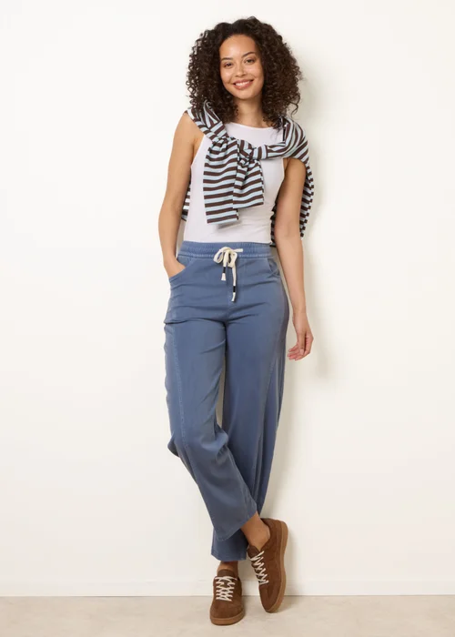 Blue Vanilla Blue Elasticated Waistband Front Tie Stretch Trousers - M Image 1